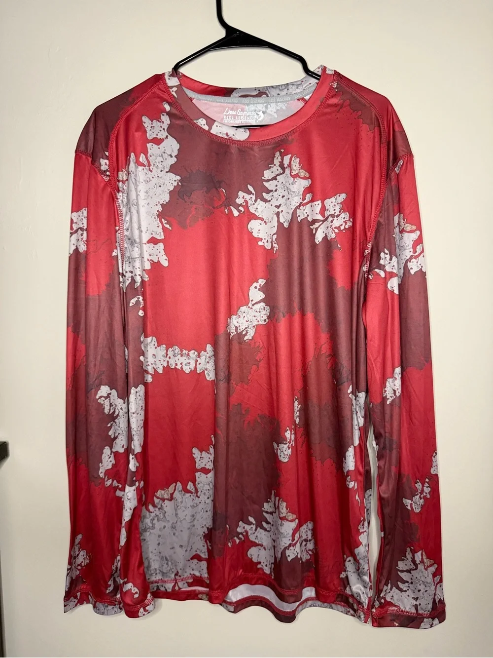 Reel Legends Red and White Camouflage Performance Top